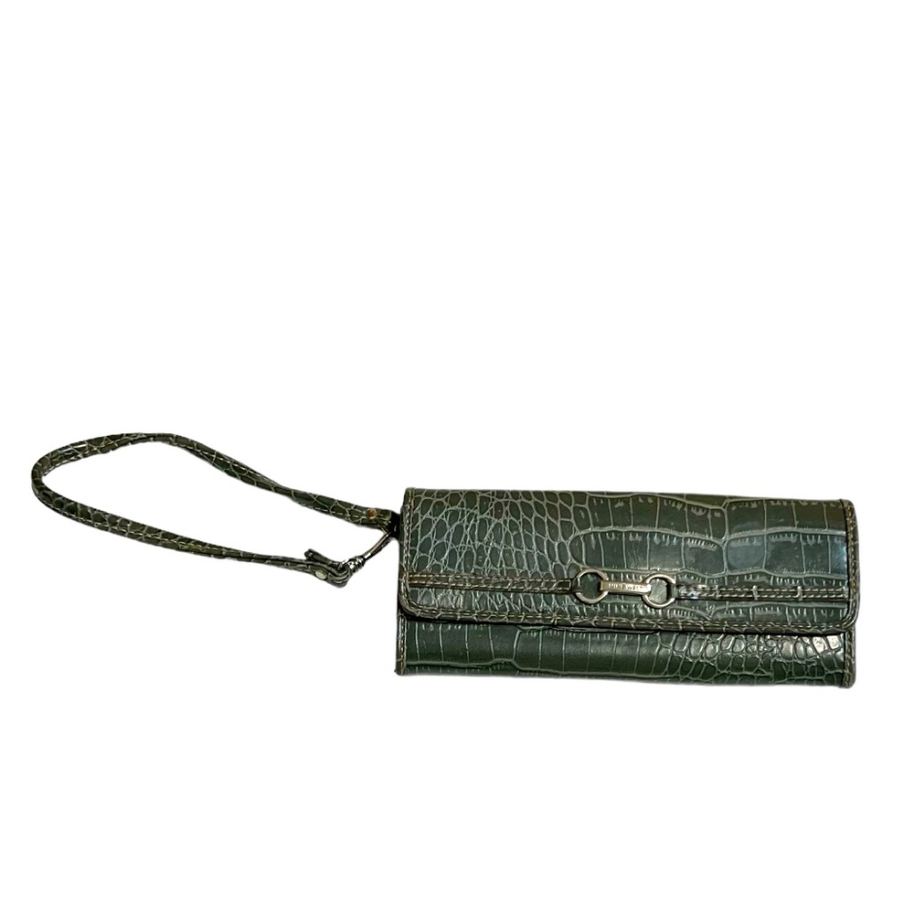 Nine West Green Faux Alligator Clutch Wristlet Purse